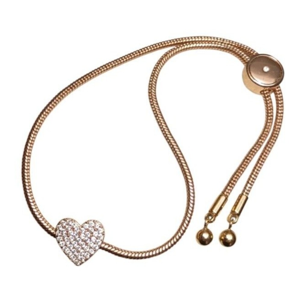 Kate Spade Rose Gold Tone Pave Crystal Heart Charm Slider Bracelet